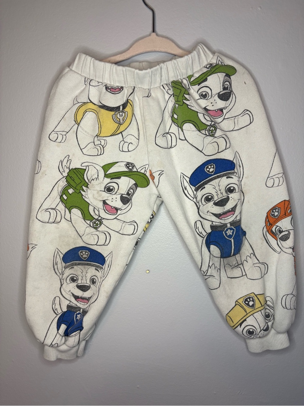 Zara Paw Patrol White Joggers with Blue Green Yellow and Orange Character Prints